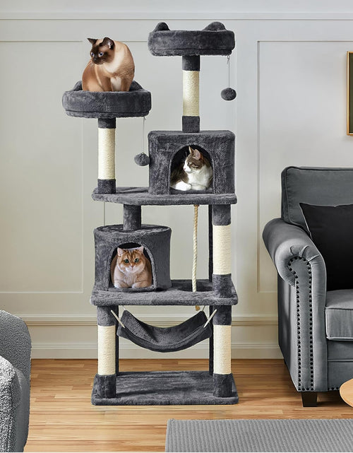 Load image into Gallery viewer, 62.2 Inches Cat Tree Cat Towers Cat Condo with Platform &amp; Hammock, Scratching Posts for Kittens Pet Play House with Plush Perch for Indoor Activity Relaxing
