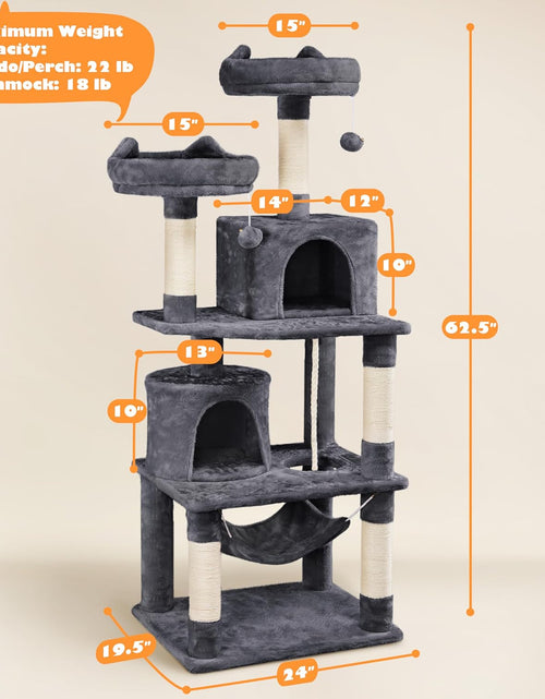 Load image into Gallery viewer, 62.2 Inches Cat Tree Cat Towers Cat Condo with Platform &amp; Hammock, Scratching Posts for Kittens Pet Play House with Plush Perch for Indoor Activity Relaxing
