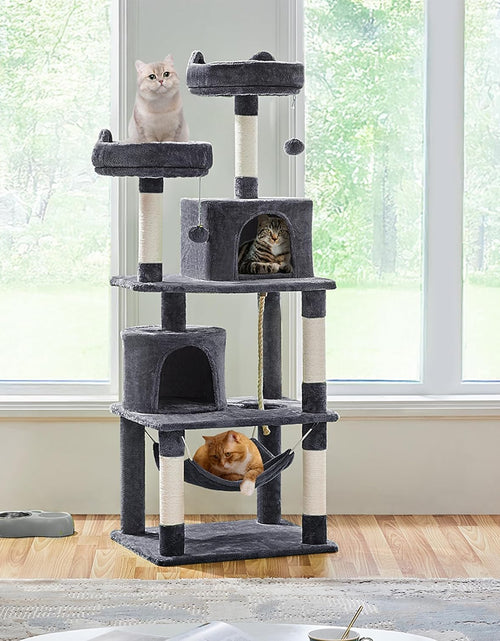Load image into Gallery viewer, 62.2 Inches Cat Tree Cat Towers Cat Condo with Platform &amp; Hammock, Scratching Posts for Kittens Pet Play House with Plush Perch for Indoor Activity Relaxing
