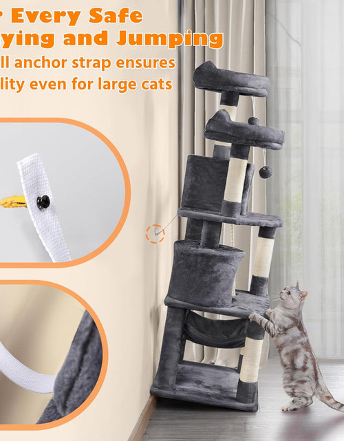 Load image into Gallery viewer, 62.2 Inches Cat Tree Cat Towers Cat Condo with Platform &amp; Hammock, Scratching Posts for Kittens Pet Play House with Plush Perch for Indoor Activity Relaxing

