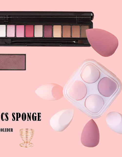 Load image into Gallery viewer, 5 Pcs Makeup Sponges Set - 4 Beauty Sponges Blending Blenders with 1 Holder and Egg Case, Flawless for Cream, Powder and Liquid (Pink)
